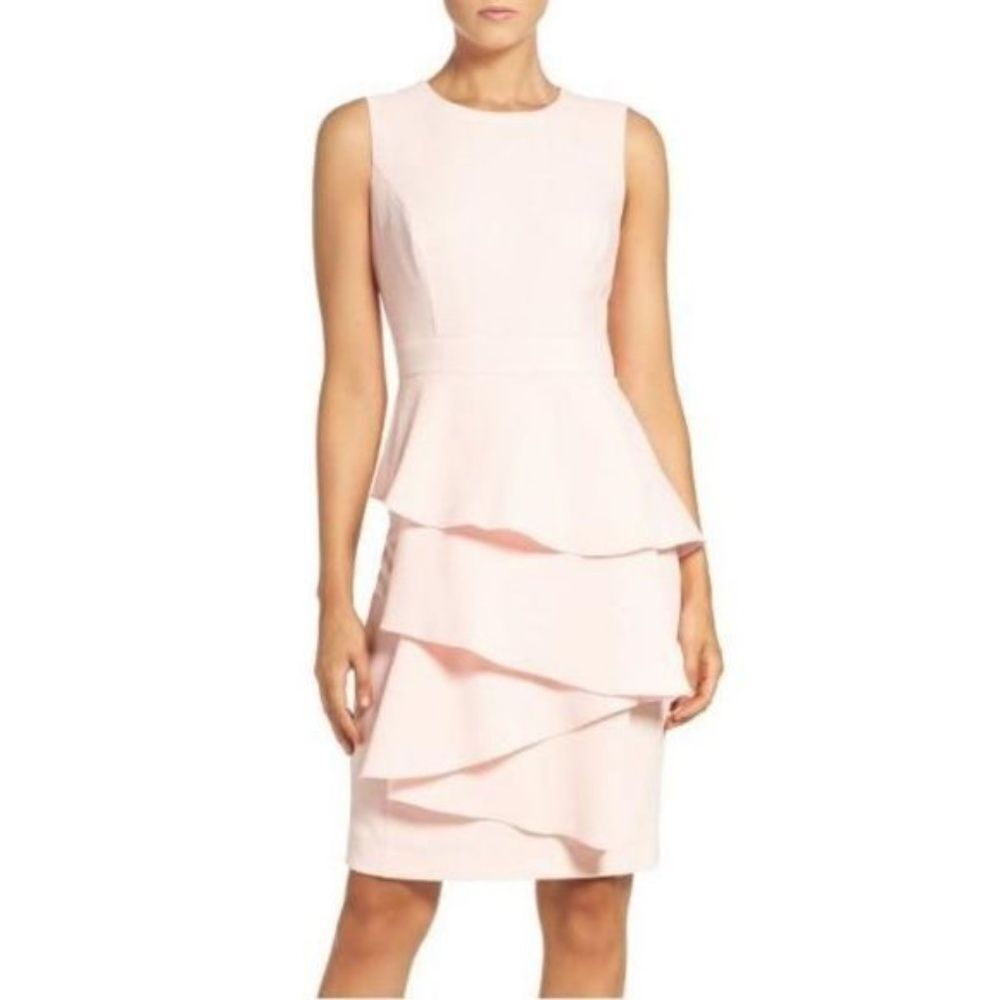 Eliza J. Pale Pink Layered Peplum‎ Dress Sz 4
